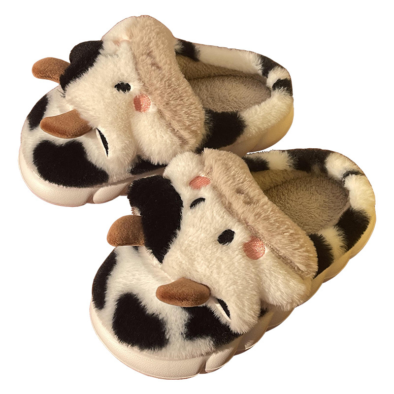 Kawaii Cow Plush Slippers for Women