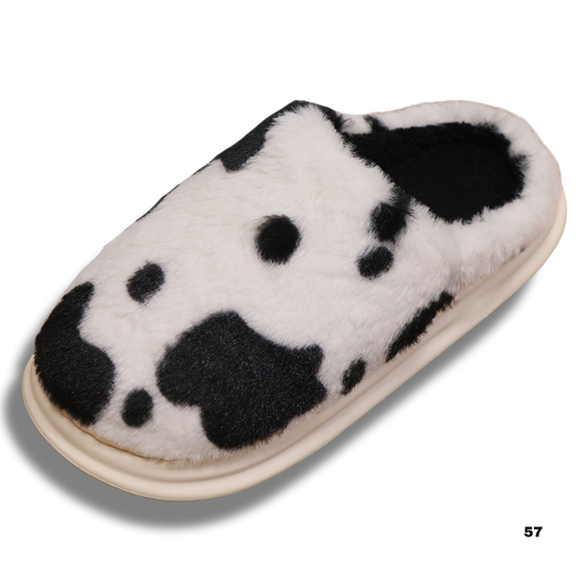 Cute Cow Spotted Plush Slippers