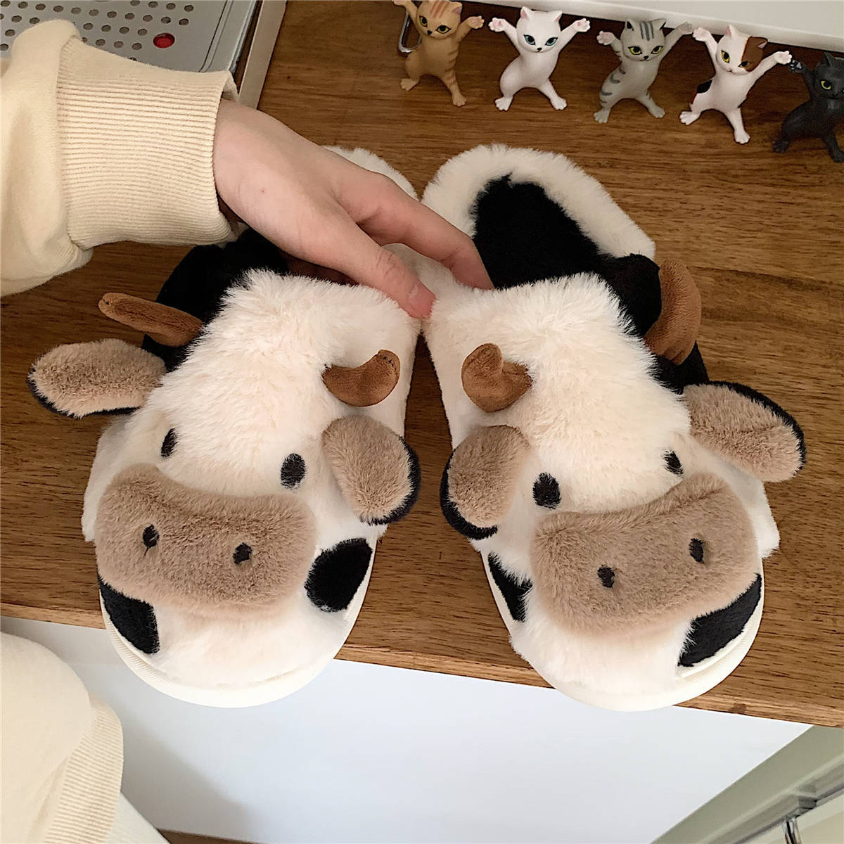 Kawaii Cow Plush Slippers for Women