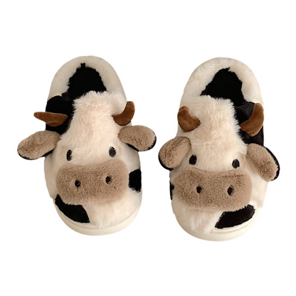 Kawaii Cow Plush Slippers for Women