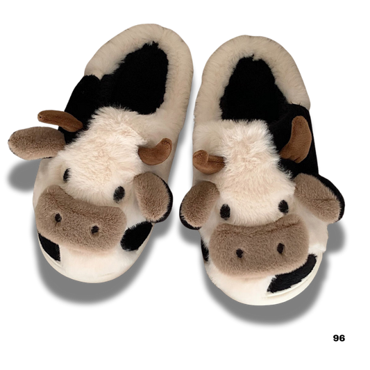 Kawaii Cow Plush Slippers for Women