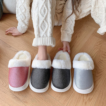 Frosted Sequined Plush Slippers